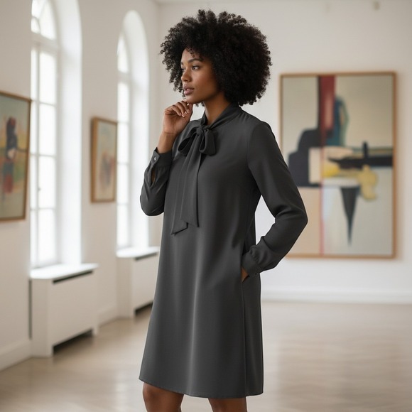 City Chic Dresses & Skirts - NWT City Chic Tunic Neck Tie Dress Slate Grey Long Sleeve Bow Neck 00204369 L 20
